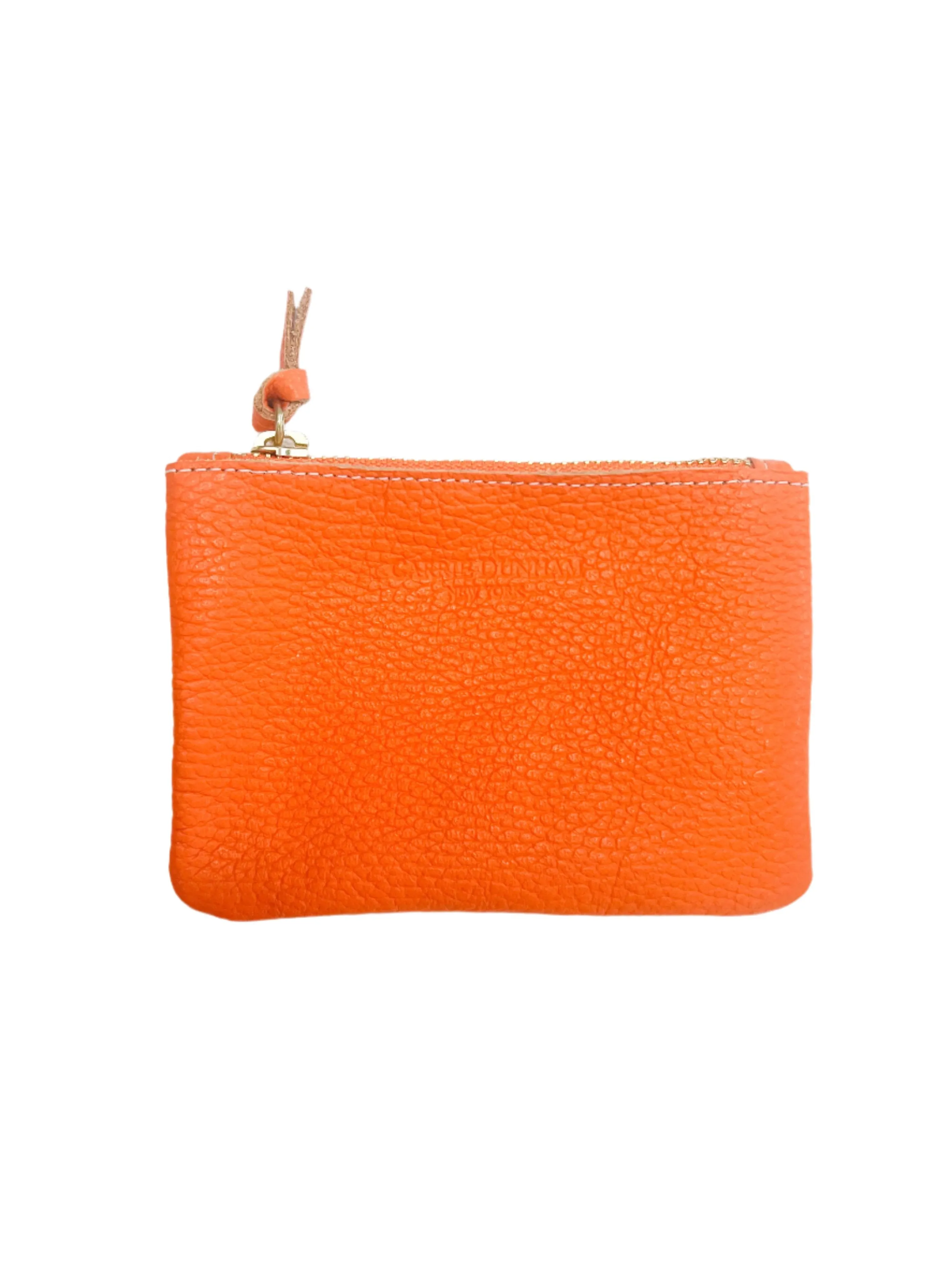 Medium 6x4 Mini Zip Pouch in Orange Pebble Leather