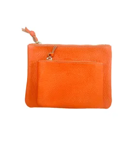 Medium 6x4 Mini Zip Pouch in Orange Pebble Leather