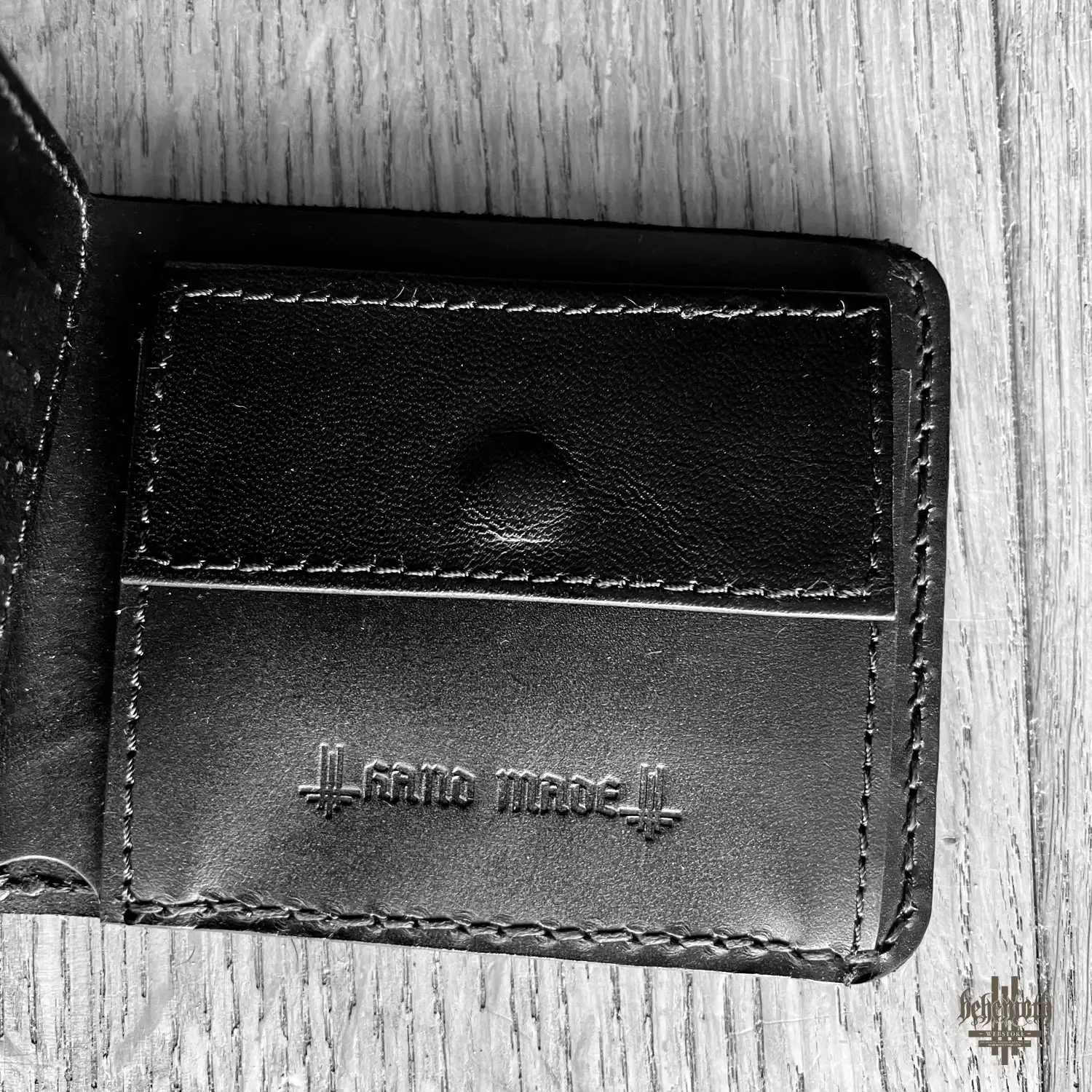 A black leather Behemoth 'Trivmviratvs' wallet