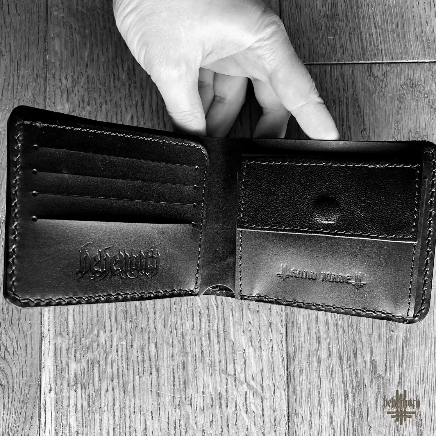 A black leather Behemoth 'Trivmviratvs' wallet