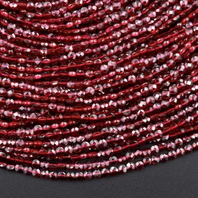 AAA Faceted Natural Red Garnet Coin Beads 2mm 3mm 4mm Flat Disc Dazzling Micro Diamond Cut 15.5" Strand