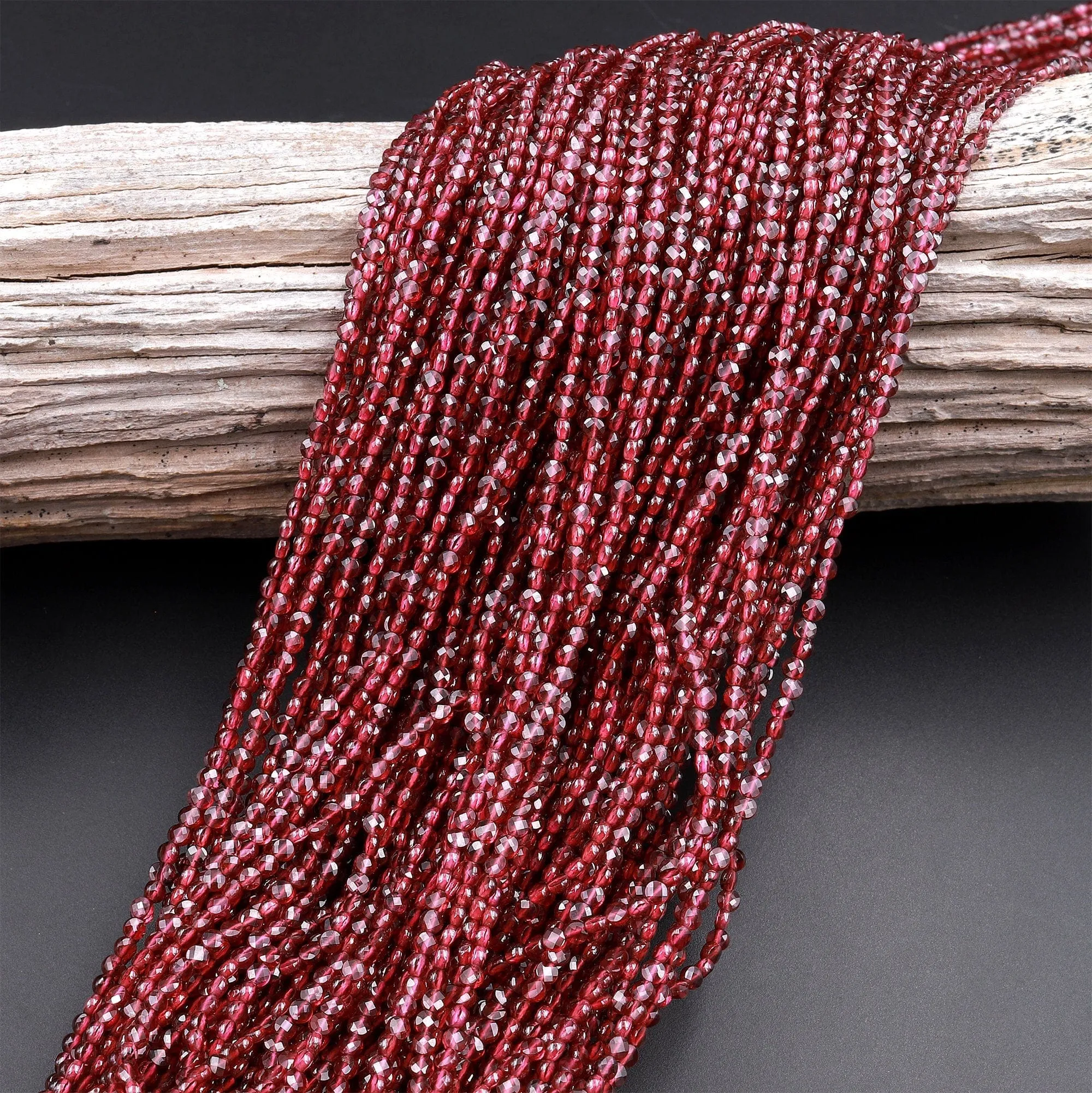 AAA Faceted Natural Red Garnet Coin Beads 2mm 3mm 4mm Flat Disc Dazzling Micro Diamond Cut 15.5" Strand