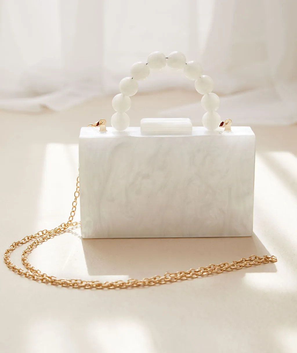 Acrylic Beaded Clutch Bag - White