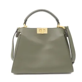 Auth FENDI Peekaboo Iconic Essentially Leather 2Way Bag Khaki 8BN302 Used F/S