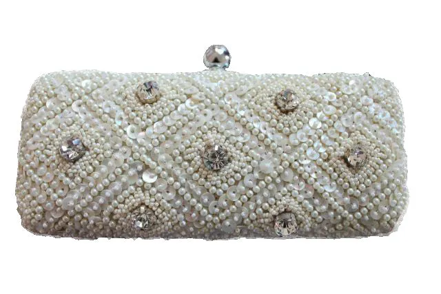 Beaded White Clutch Bag - Bridal