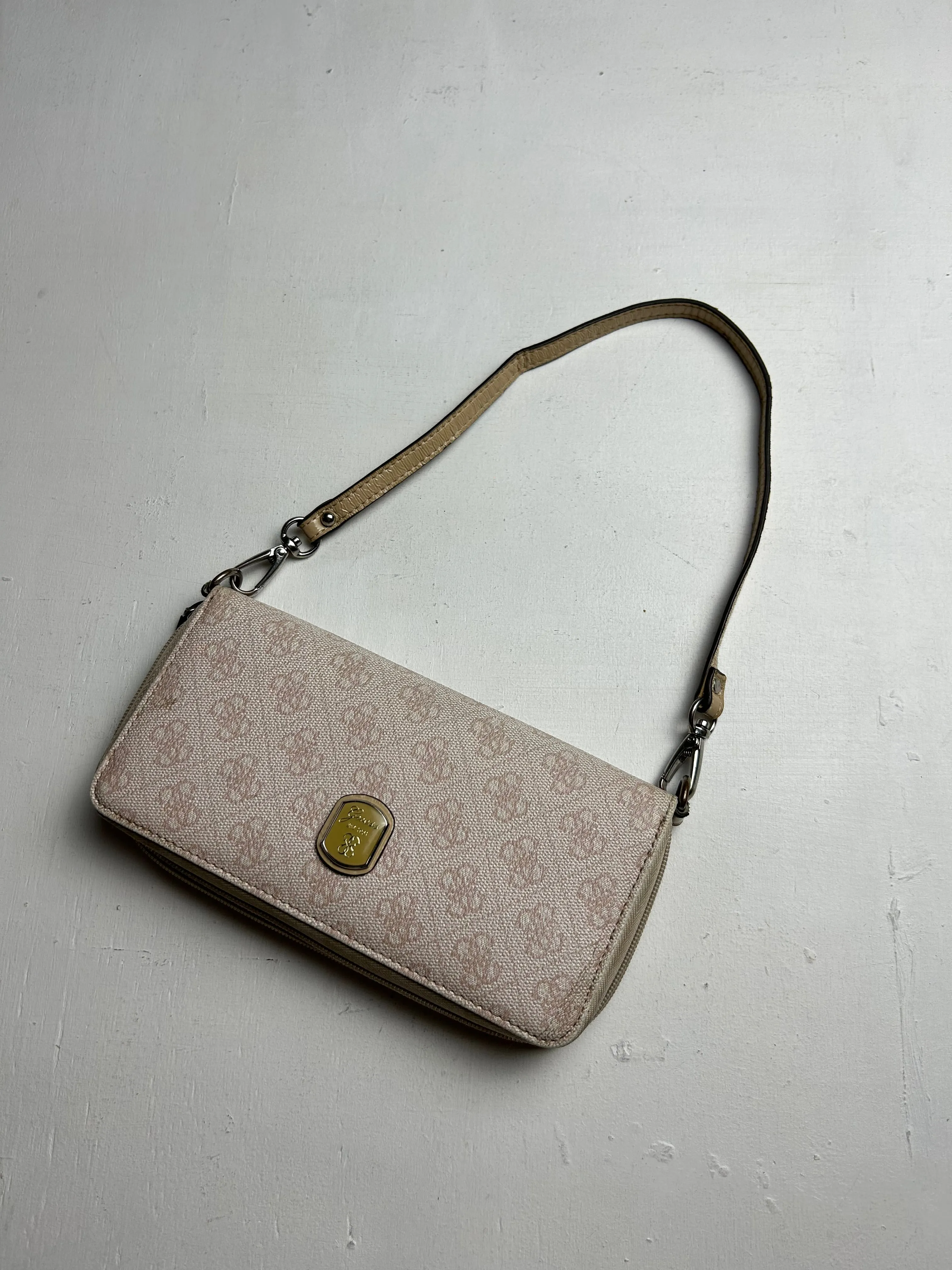 Beige cream monogram y2k vintage wallet small shoulder bag