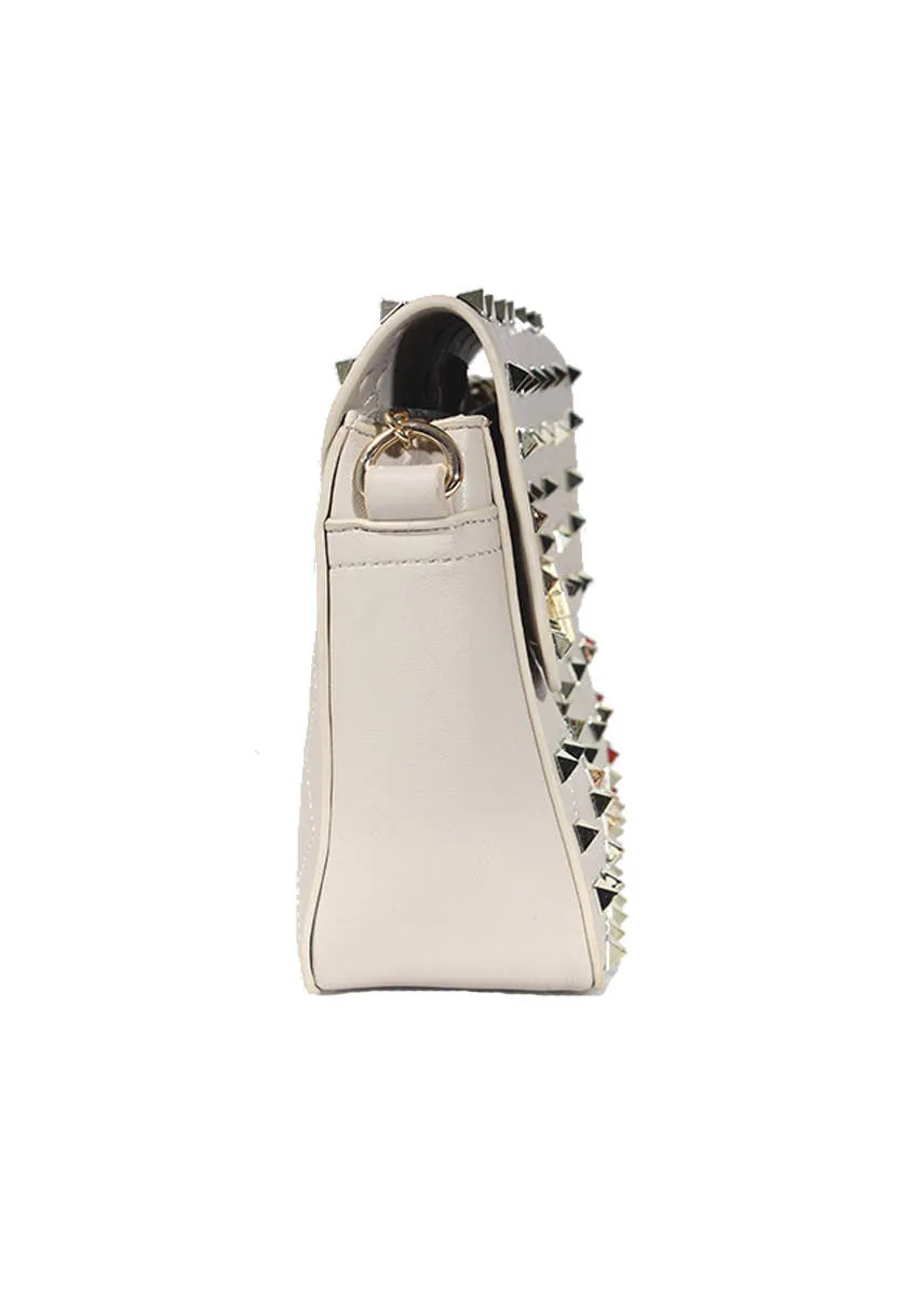 Beige Studded Clutch Bag