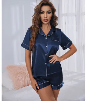 BerriesJam - 2024 Silk Satin Short Sleeve Two-piece Pajamas Set