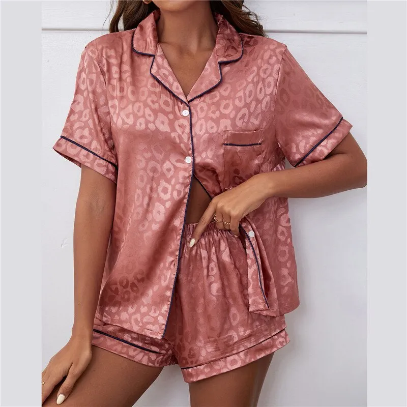 BerriesJam - 2024 Striped Silky Satin Short Sleeve Top with Shorts Set