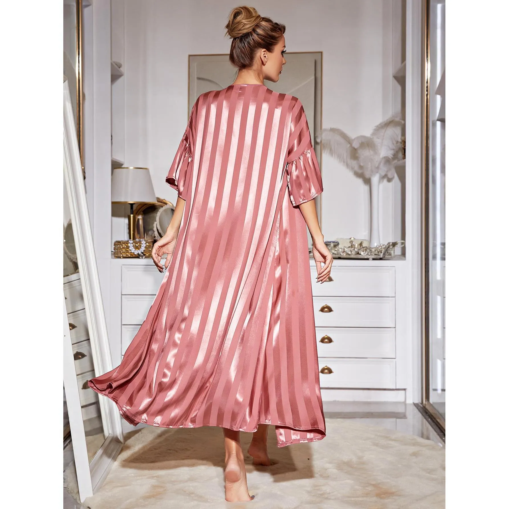 BerriesJam - 2024 Two Pieces Long Robe Silk-like Pajamas Set