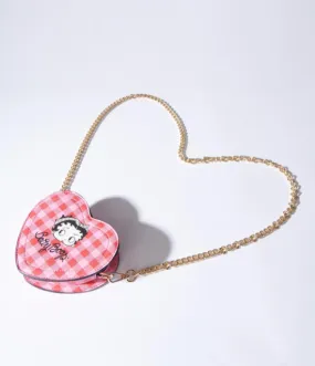 Betty Boop Red and Pink Plaid Heart Mini Handbag