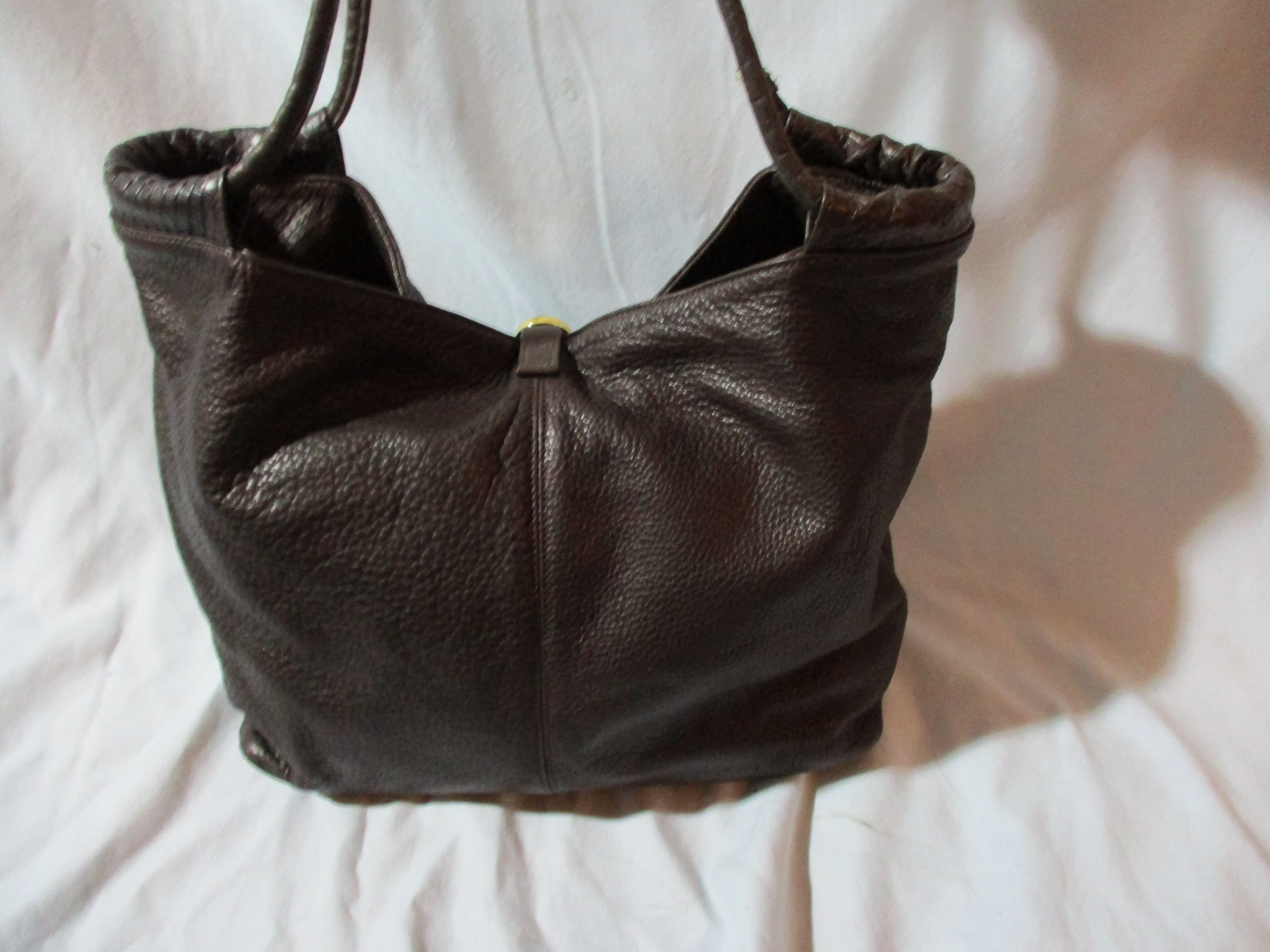 BORSETTA MILANO Leather hobo satchel shoulder bag purse BROWN ESPRESSO