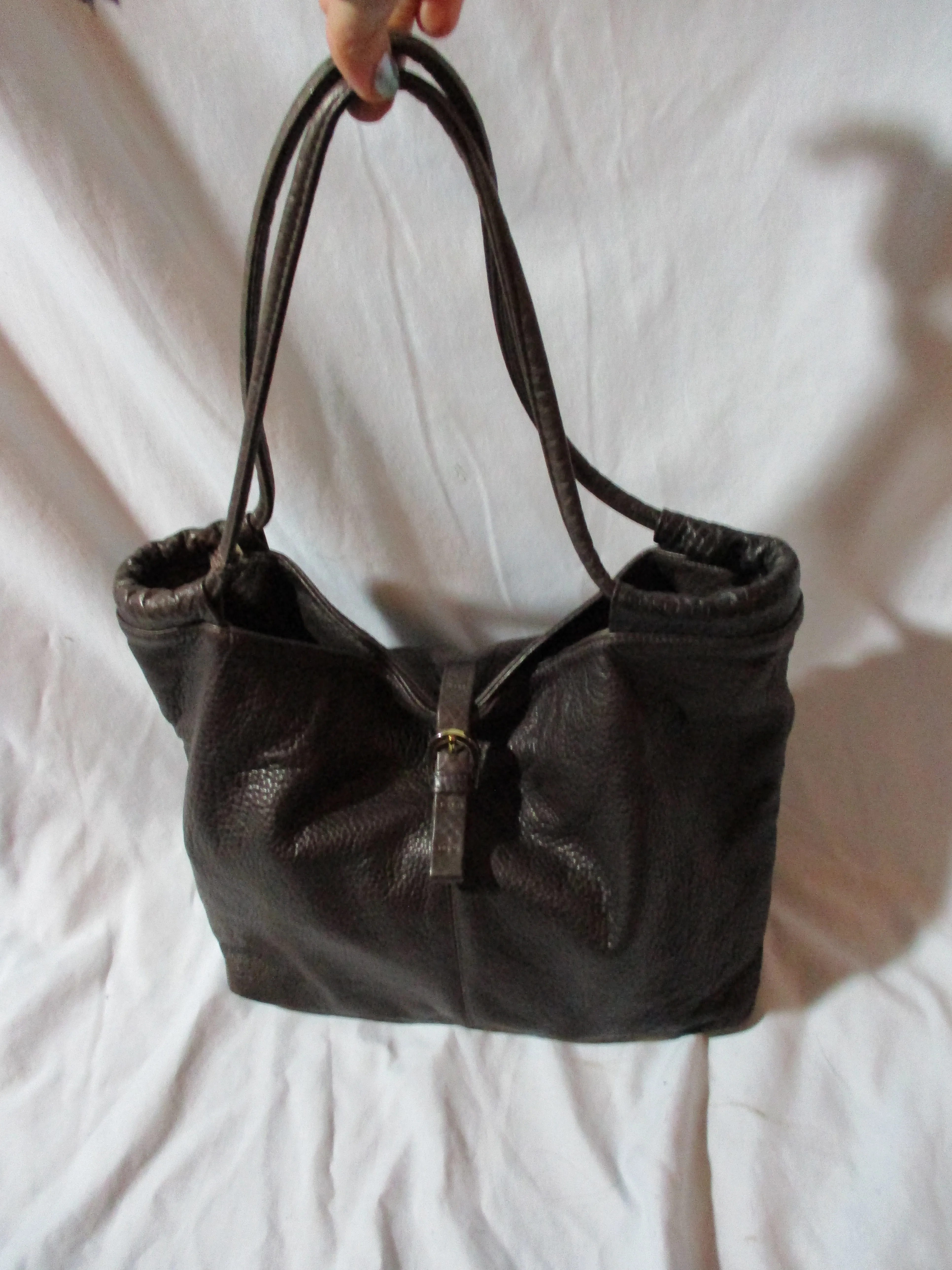 BORSETTA MILANO Leather hobo satchel shoulder bag purse BROWN ESPRESSO