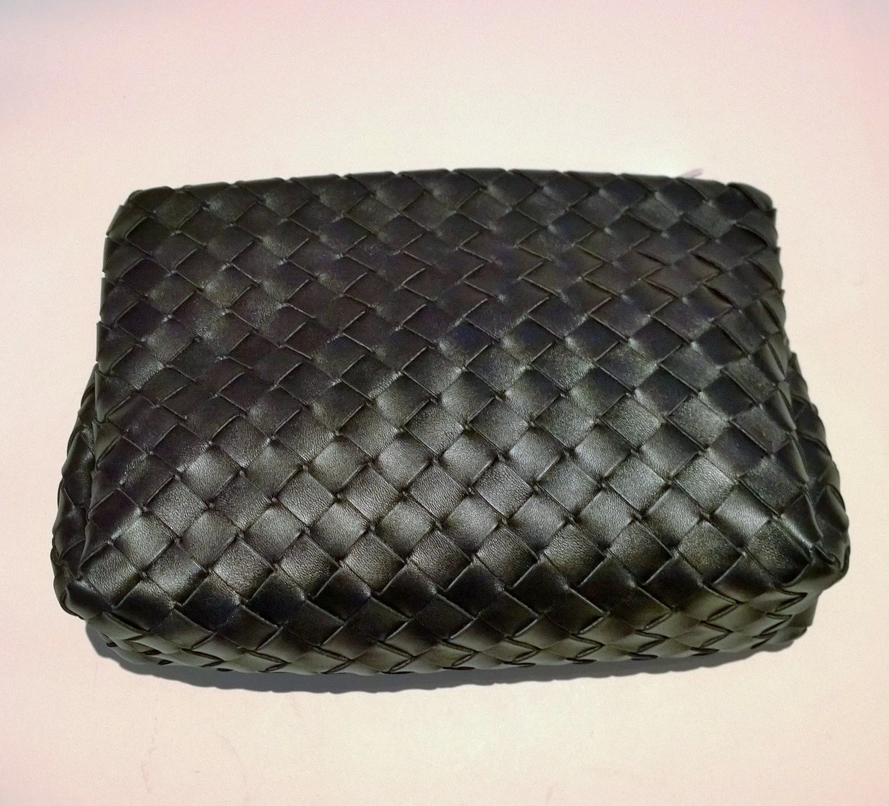 Bottega Veneta Black Leather Intrecciato Woven Clutch Pouch Prism