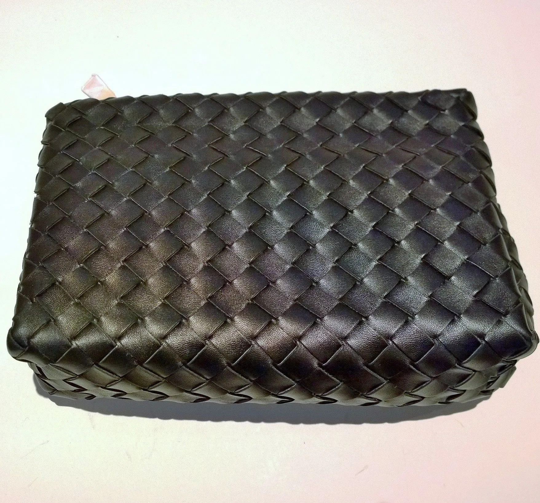 Bottega Veneta Black Leather Intrecciato Woven Clutch Pouch Prism