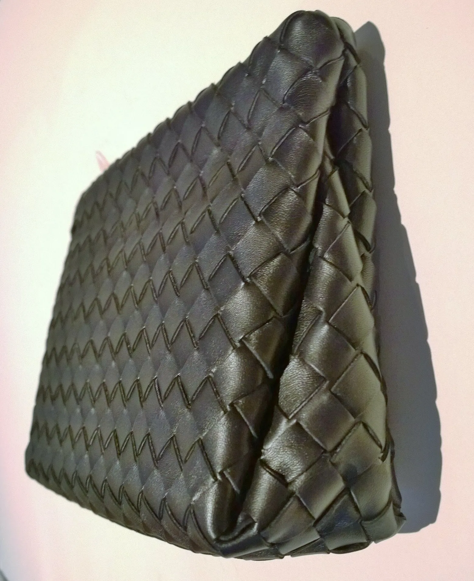 Bottega Veneta Black Leather Intrecciato Woven Clutch Pouch Prism