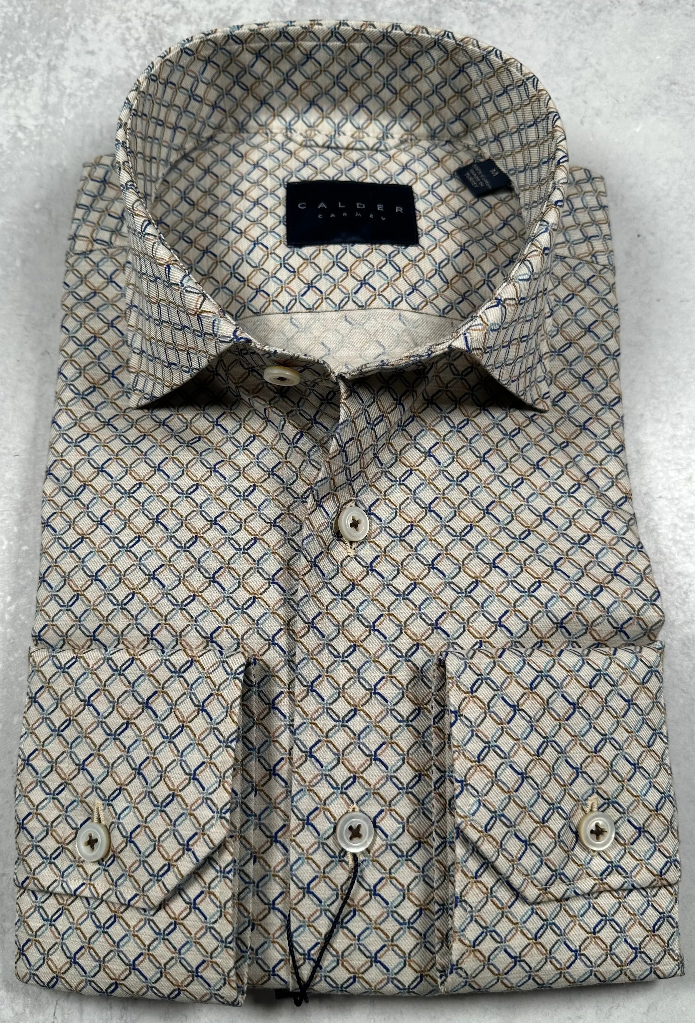 Calder Carmel Linking Hexagon On Twill Melange Sport Shirt in Sand