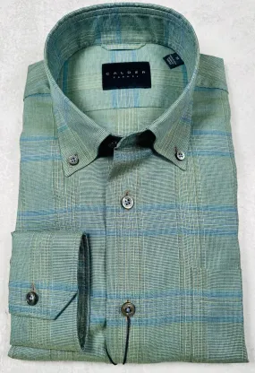 Calder Carmel Melange End On End Twill Windowpane Sport Shirt in Sage