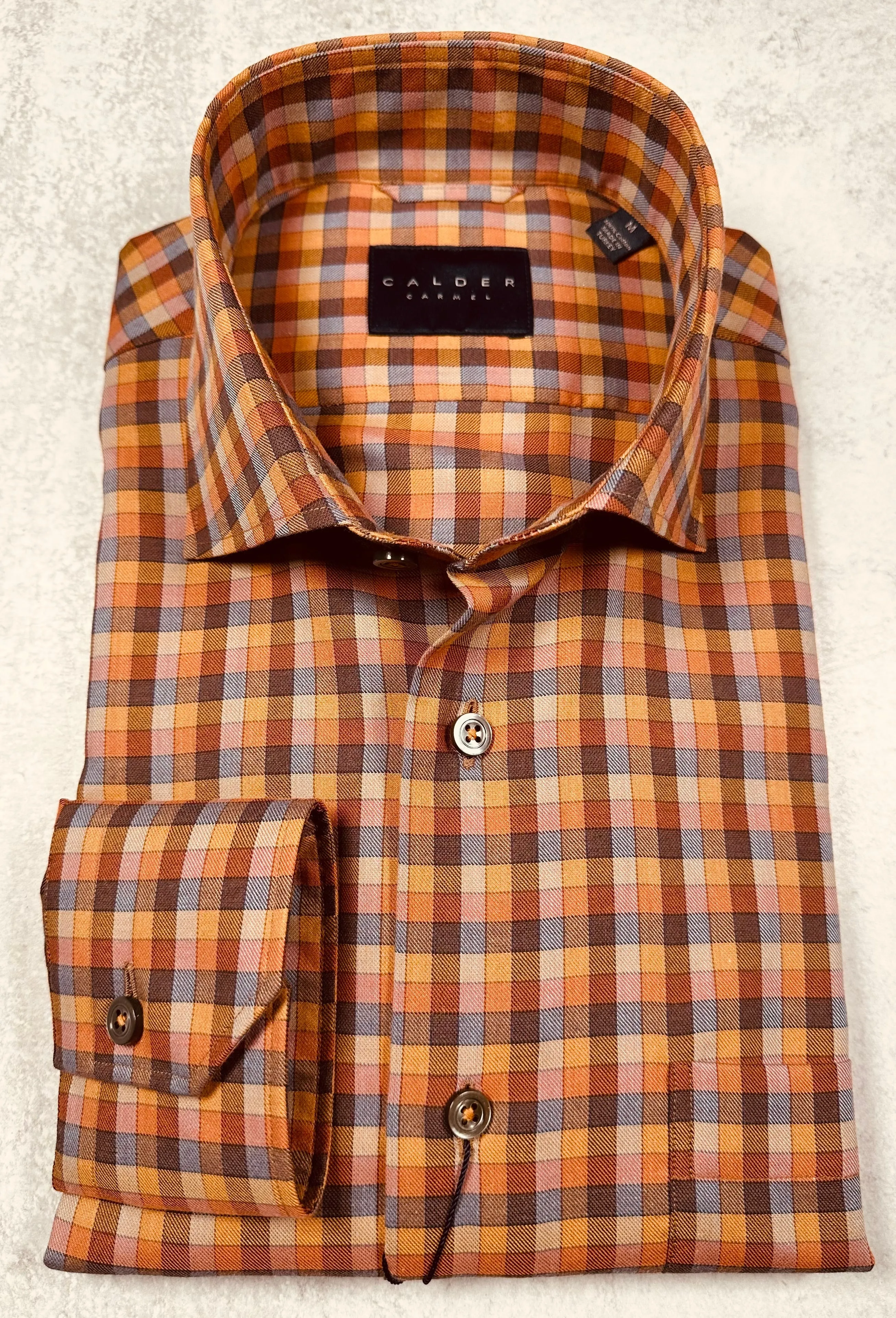 Calder Carmel Melange Twill Framed Multi Color Gingham Sport Shirt in Ember