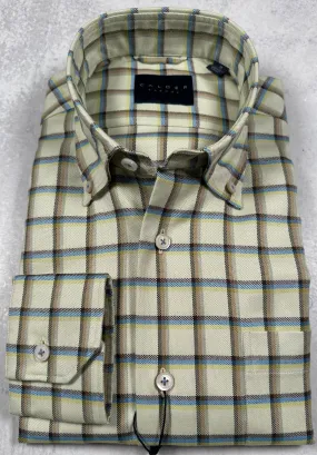 Calder Carmel Ultimate Brushed Oxford Windowpane Sport Shirt in Sage