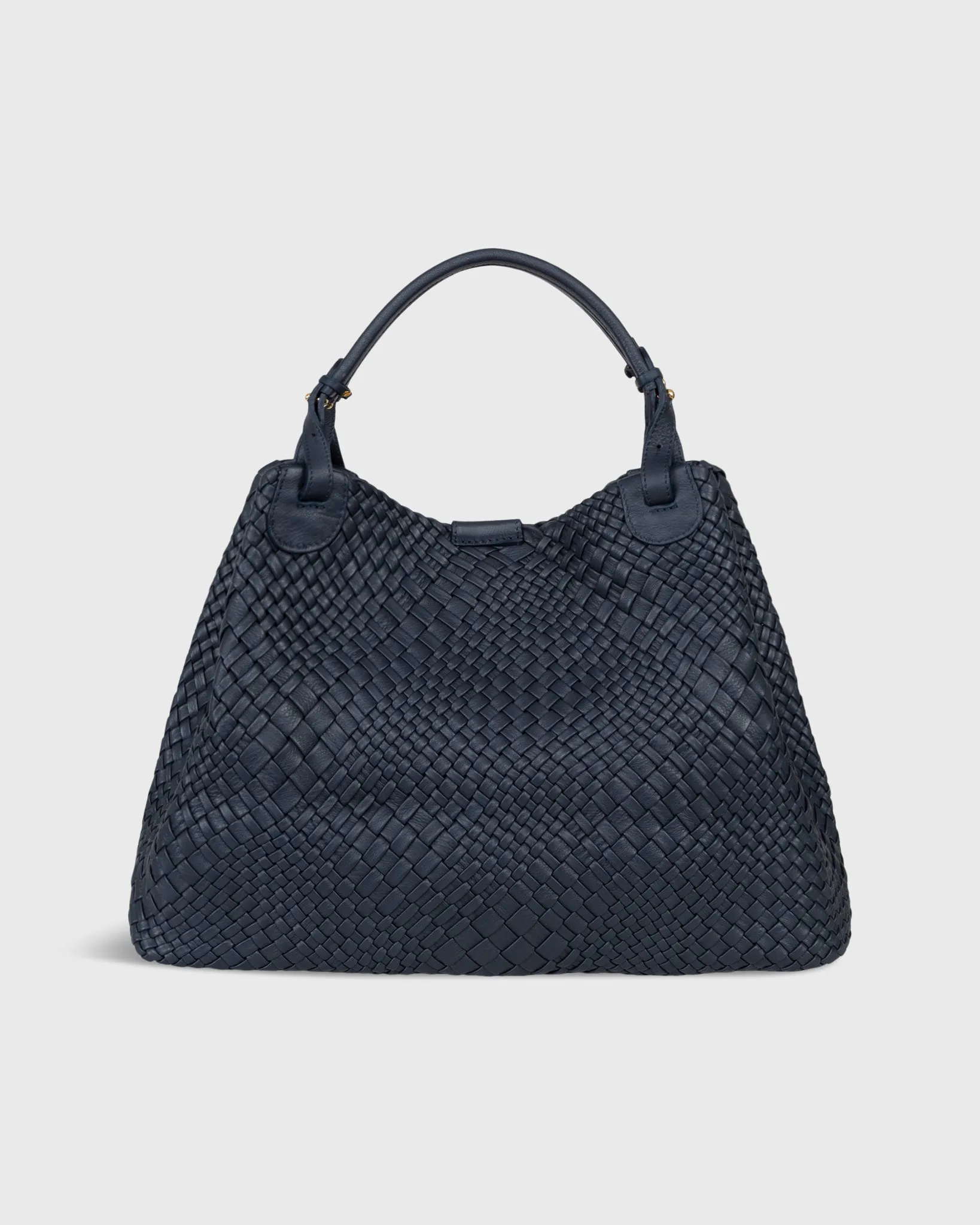 Cate Handwoven Satchel Bag in Navy Leather