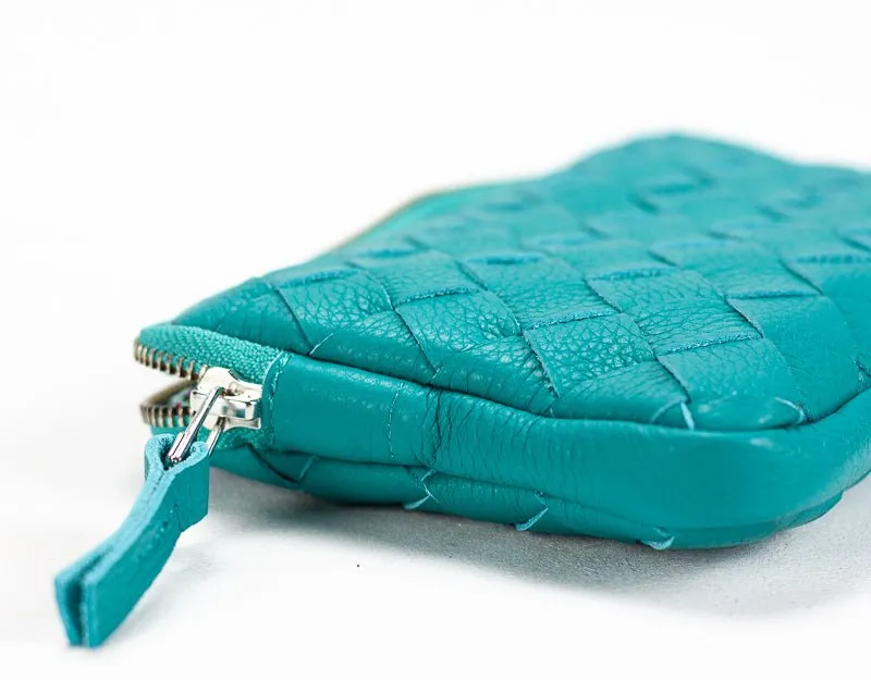 Chloe clutch wallet - Turquoise handwoven leather