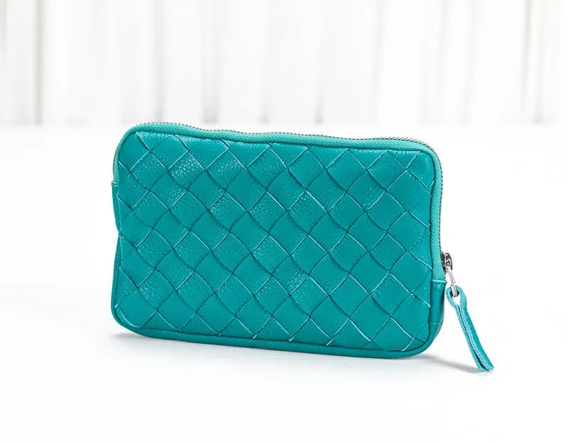 Chloe clutch wallet - Turquoise handwoven leather