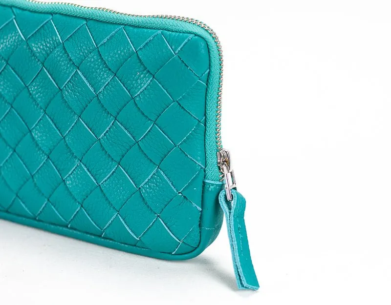 Chloe clutch wallet - Turquoise handwoven leather