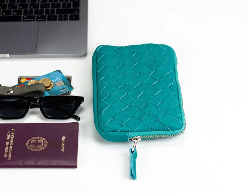 Chloe clutch wallet - Turquoise handwoven leather