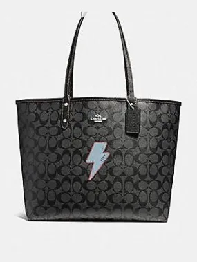 Coach Reversible City Tote With Lightning Bolt Shoulder Bag Black F22552