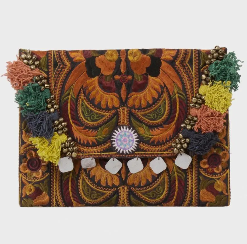 Colorful Embroidered Clutch - Tassel Clutch Bag - Bohemian Style