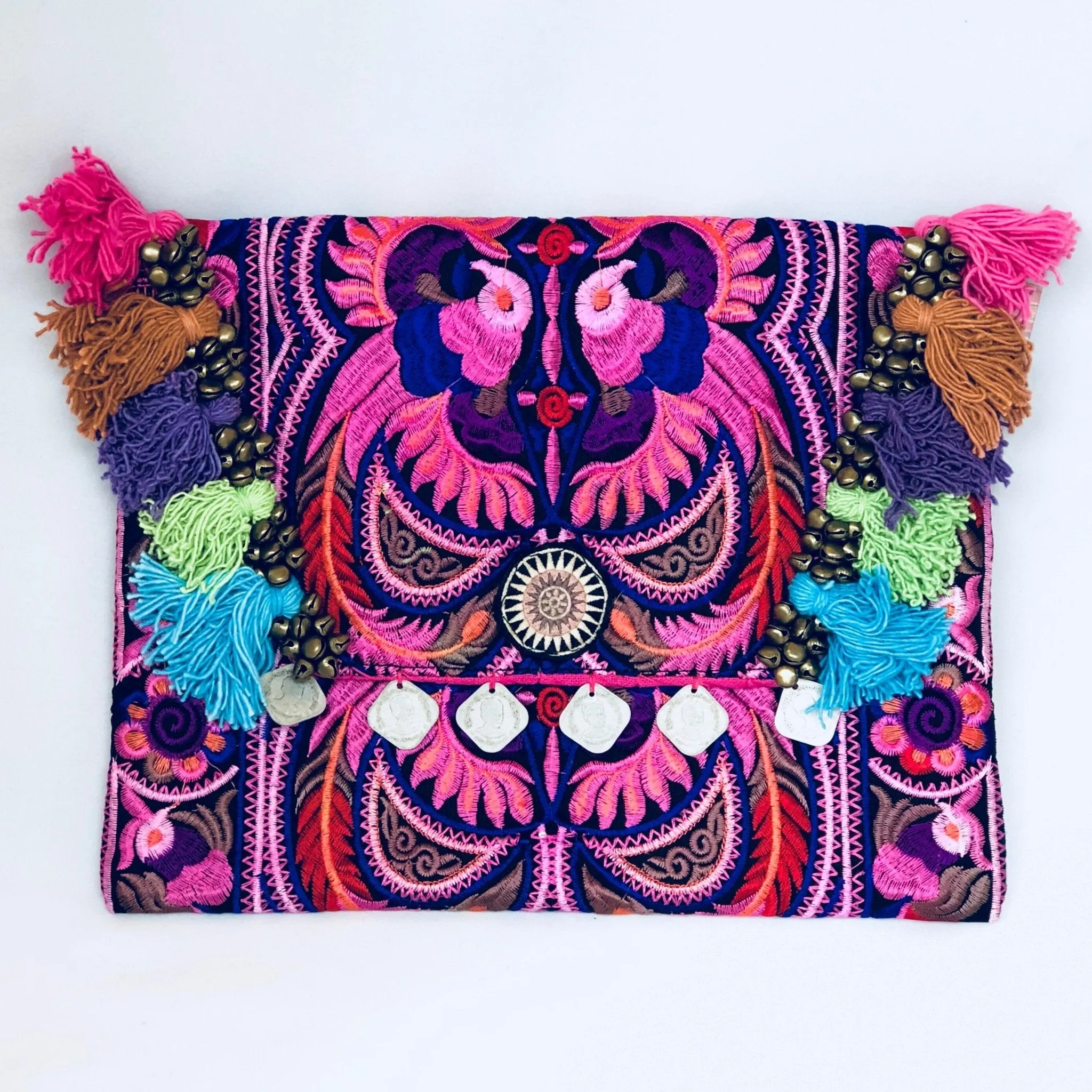 Colorful Embroidered Clutch - Tassel Clutch Bag - Bohemian Style