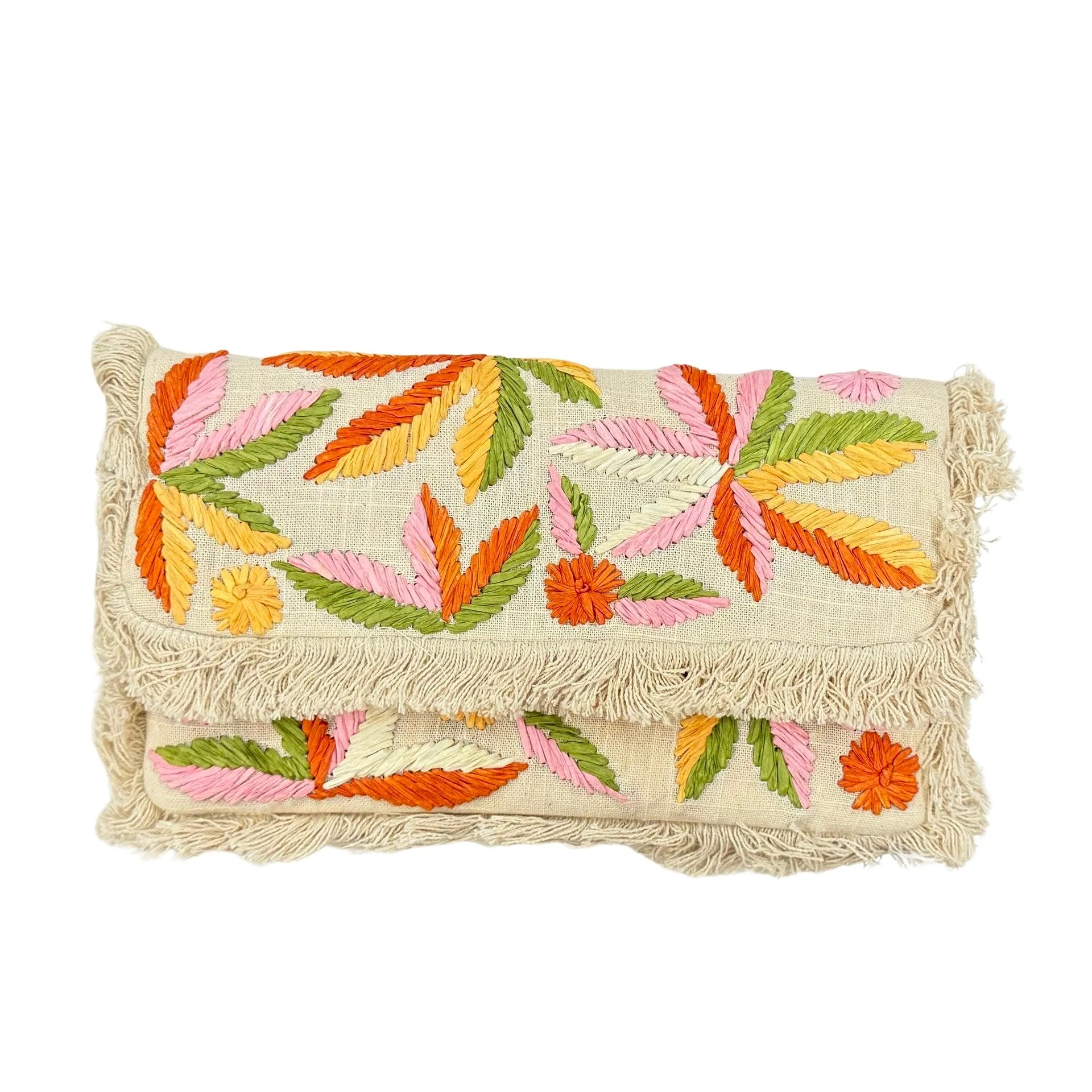 Cream Applique Floral Clutch