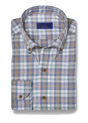 David Donahue Blue & Green Twill Check Shirt