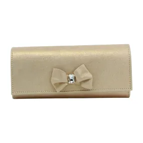 Fabucci Gold Leather Clutch Bag with Bow