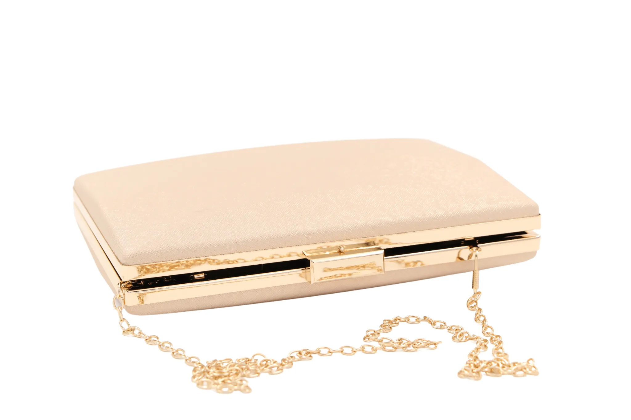 FABUCCI Peach Gold rectangle box Clutch Bag