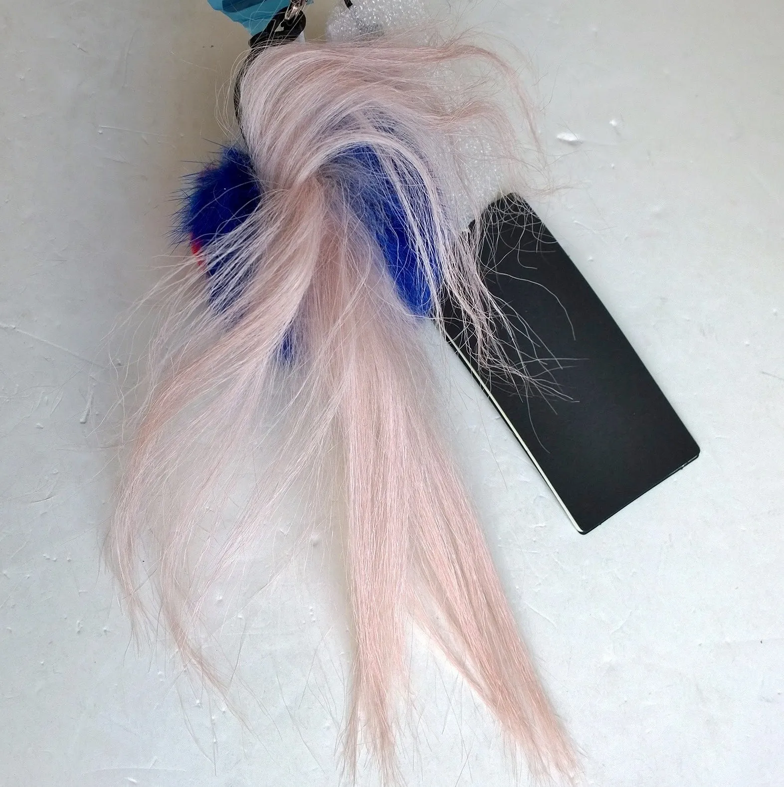 Red and Blue Floral Fendi Fur Bag Charm Keychain - Fashion Accessory