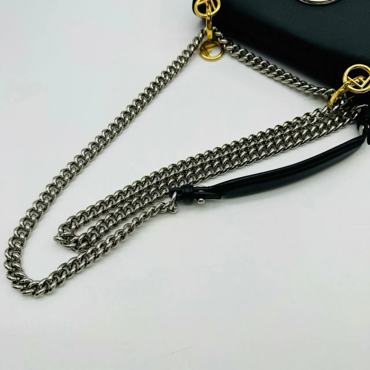 FENDI Mini Canai F Chain Shoulder Bag Black