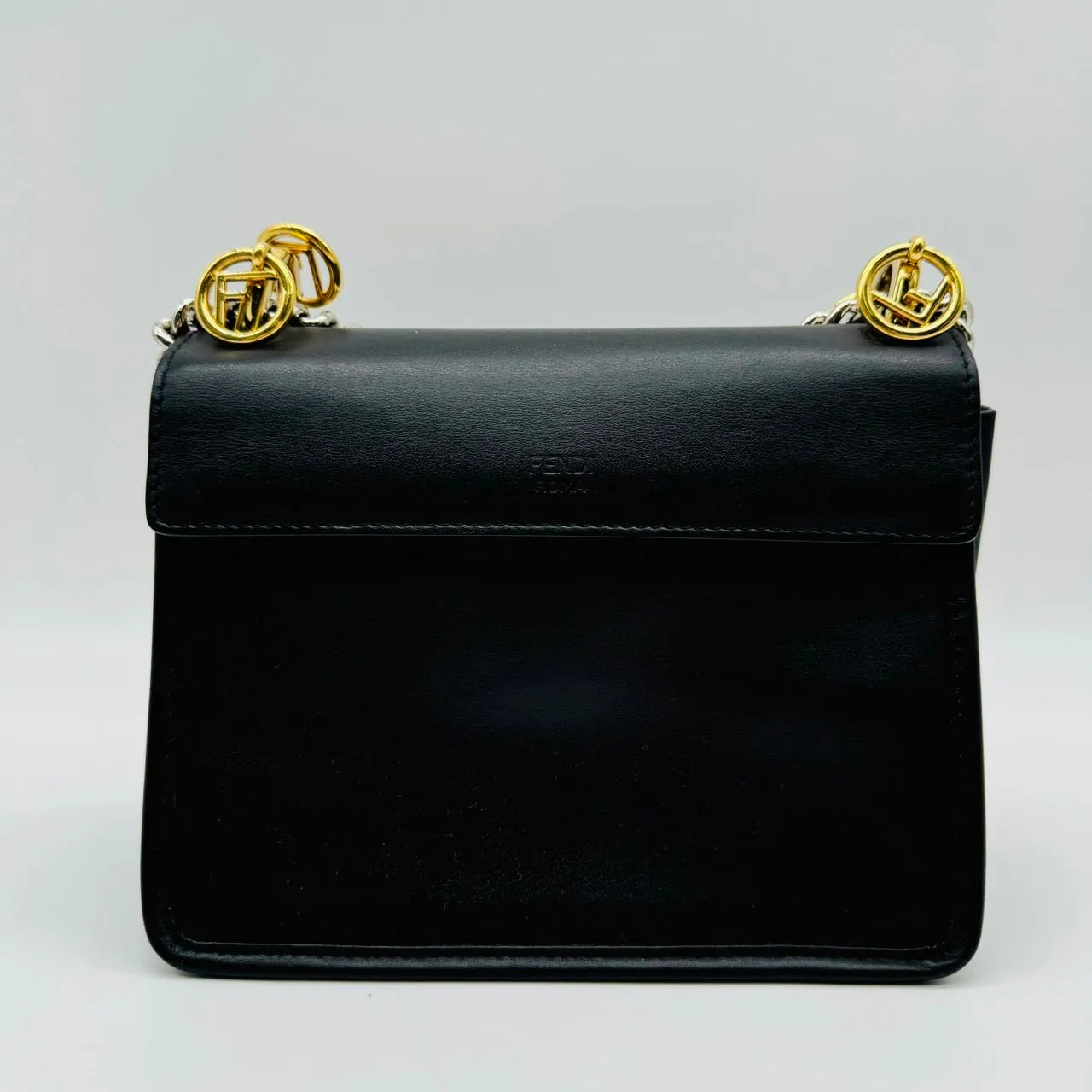 FENDI Mini Canai F Chain Shoulder Bag Black