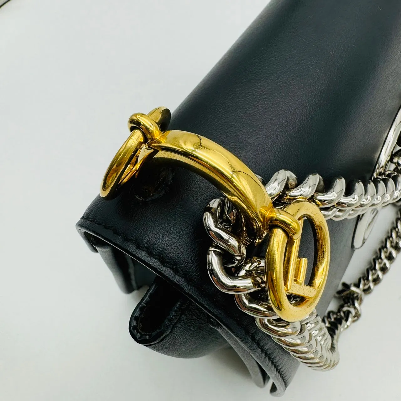 FENDI Mini Canai F Chain Shoulder Bag Black