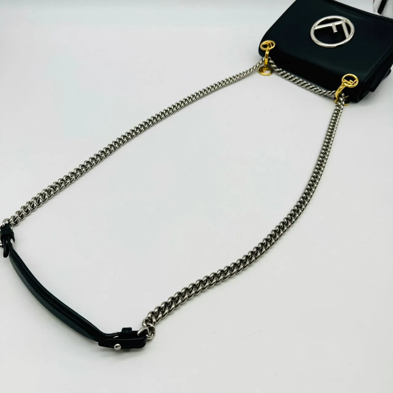 FENDI Mini Canai F Chain Shoulder Bag Black