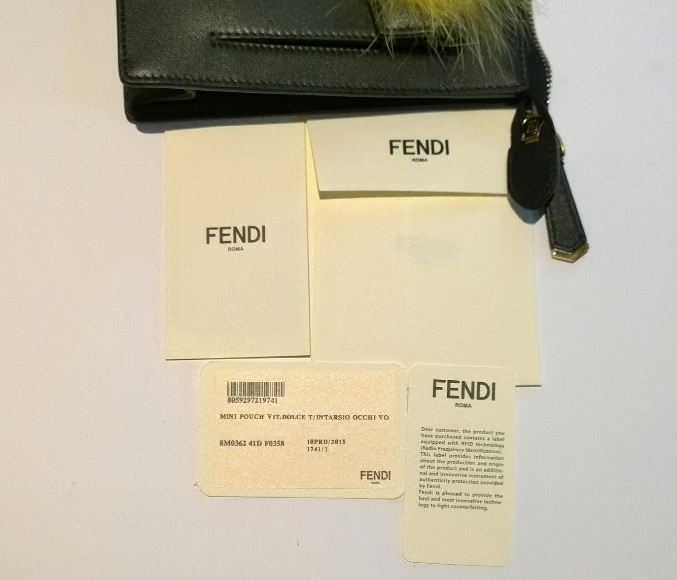 Fendi Monster Black Leather Clutch Crossbody Bag Fur Eyes Handbag