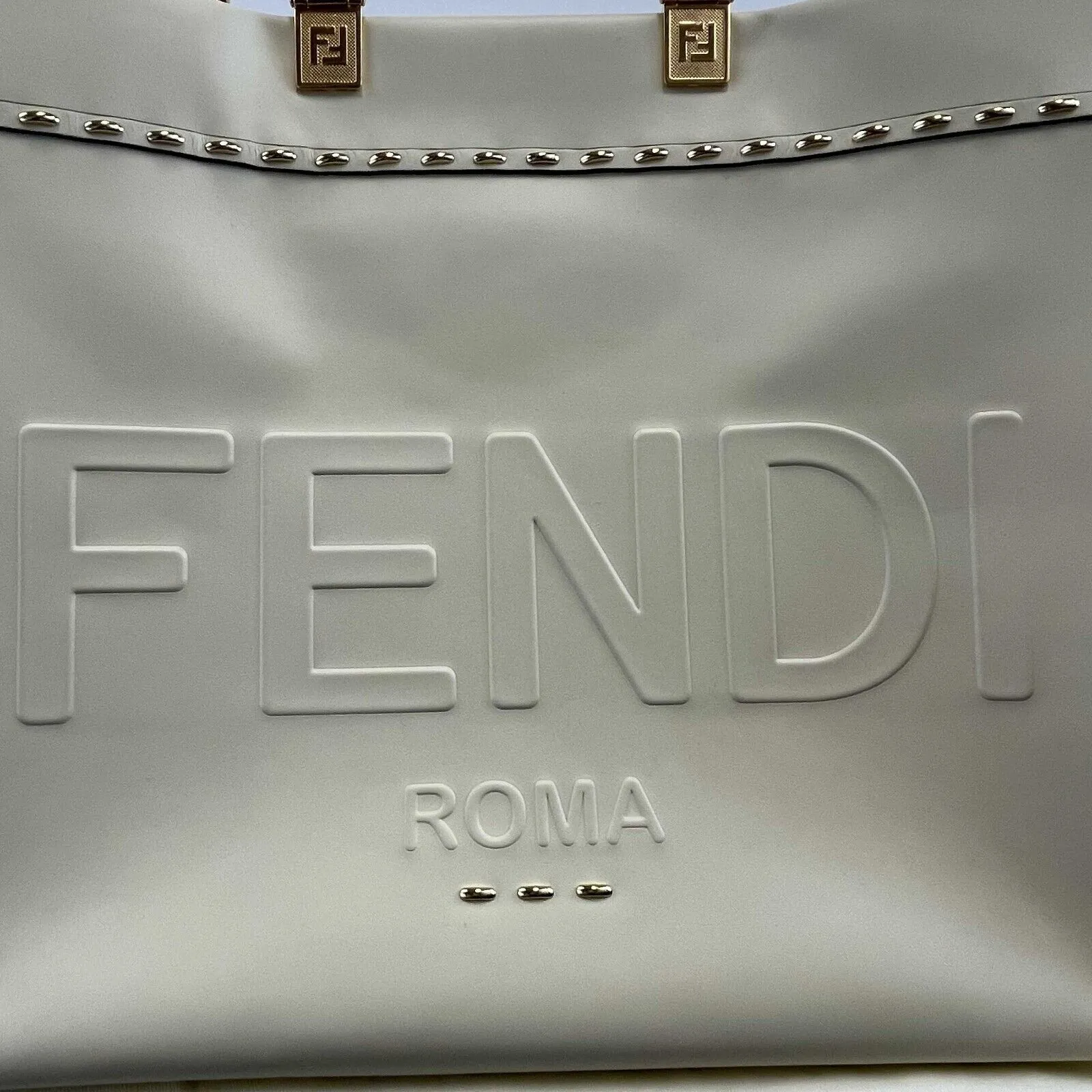 FENDI - Plexiglass Handle Sunshine Medium Cream Shopper Tote w/ Shoulder Strap