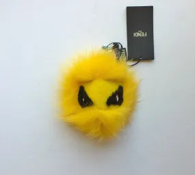 Fendi Tria Fox Fur and Shearling Charm in Yellow Monster Key Ring