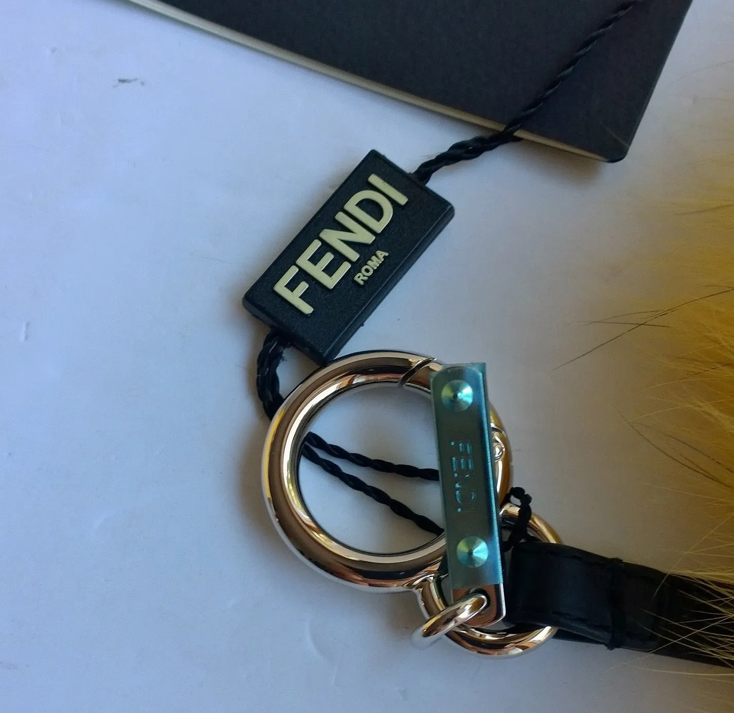 Fendi Tria Fox Fur and Shearling Charm in Yellow Monster Key Ring