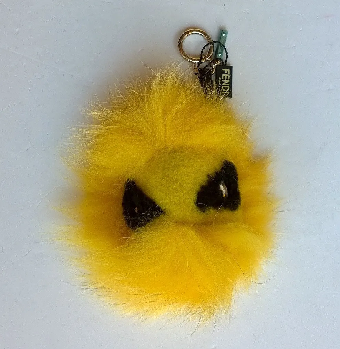 Fendi Tria Fox Fur and Shearling Charm in Yellow Monster Key Ring