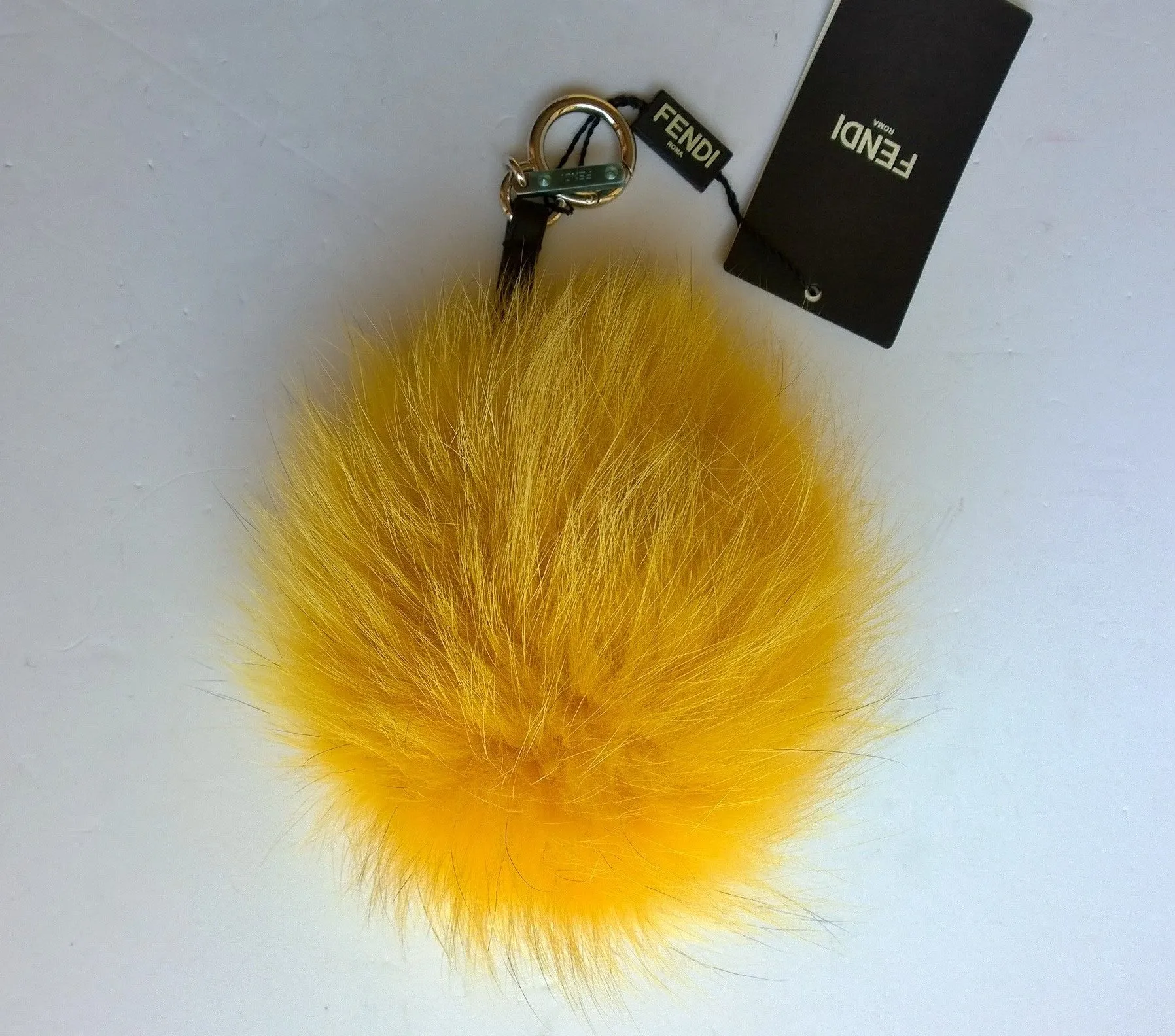 Fendi Tria Fox Fur and Shearling Charm in Yellow Monster Key Ring