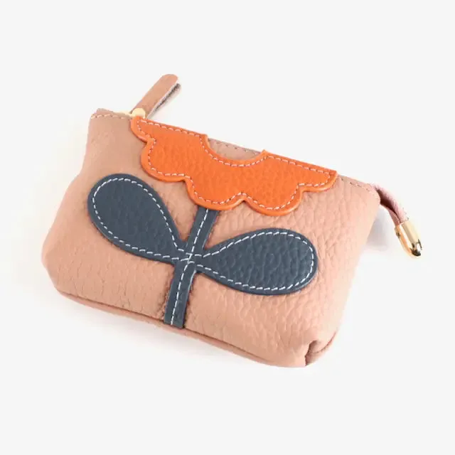 Flower Applique Leather Coin Purse - Several Colors