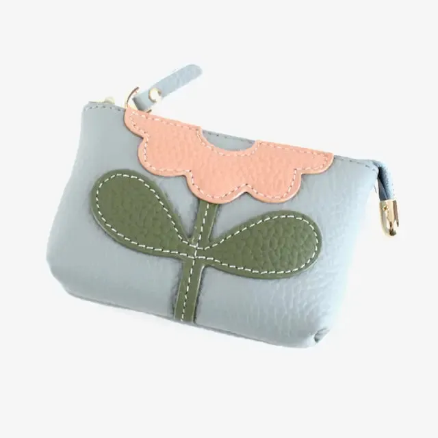 Flower Applique Leather Coin Purse - Several Colors