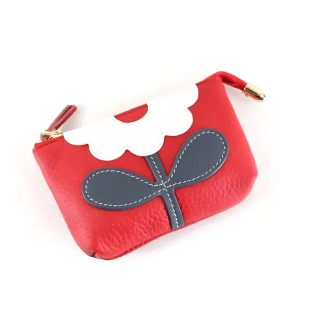 Flower Applique Leather Coin Purse - Several Colors